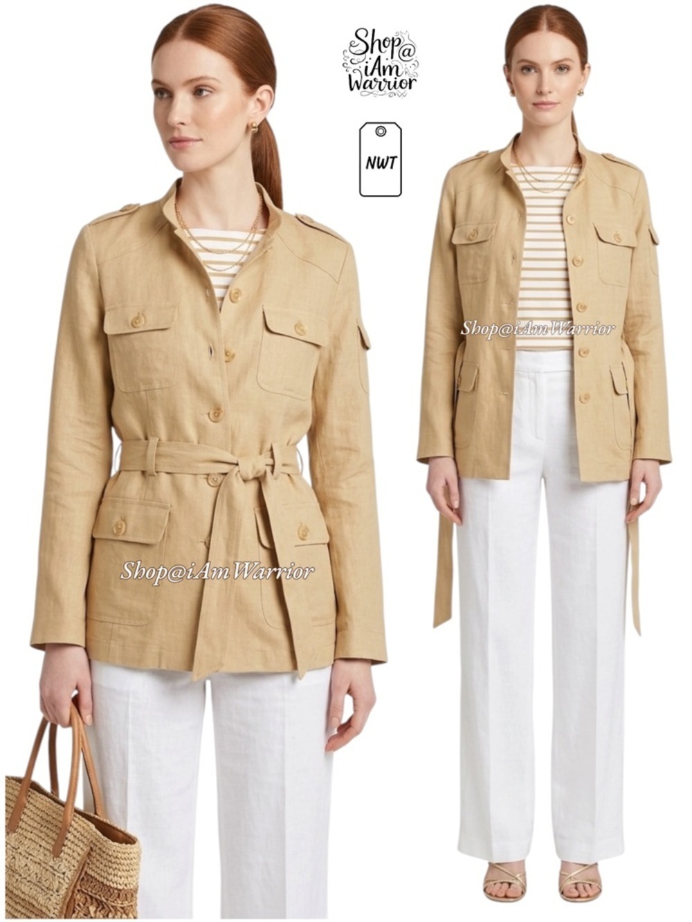 Linen NWT belted military style utility jacket *shop@iamwarrior